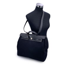 Hermes Borsa Herbag 39 in pelle di tela nera Borsa a tracolla satchel