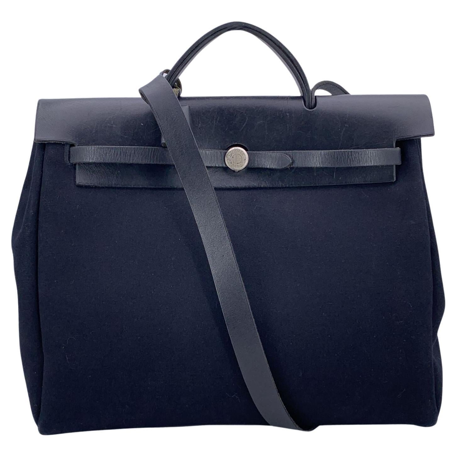 Hermes Bolso Herbag 39 Cuero Lienzo Negro Bolso Satchel
