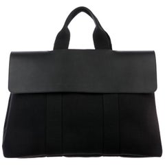 Hermes Black Canvas Leather Trim Top Carryall Handle Satchel Tote Bag in Box