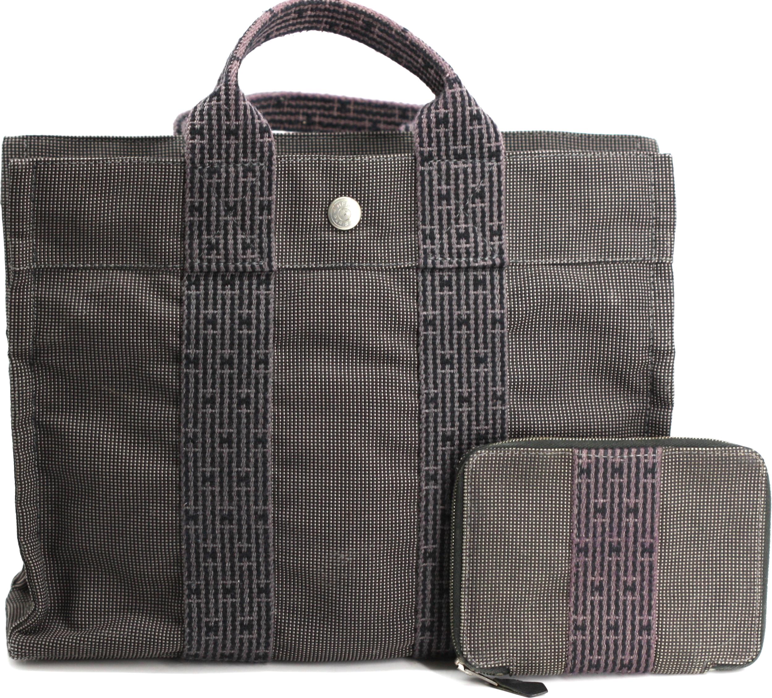 Hermes Schwarz Canvas Small Escale PM Tote und Geldbörse im Angebot 2