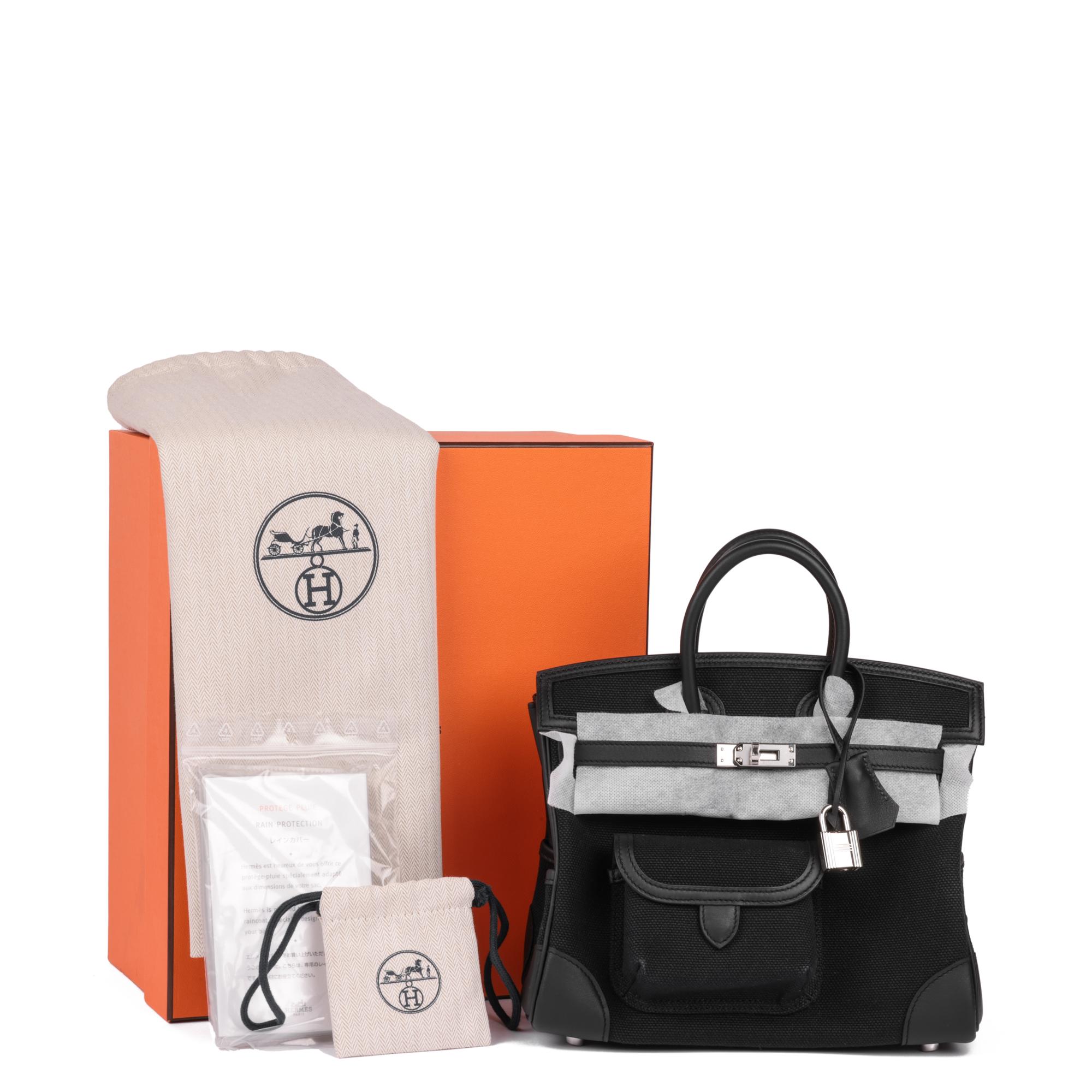 Hermès Black Canvas & Swift Leather Cargo Birkin 25cm Retourne 7