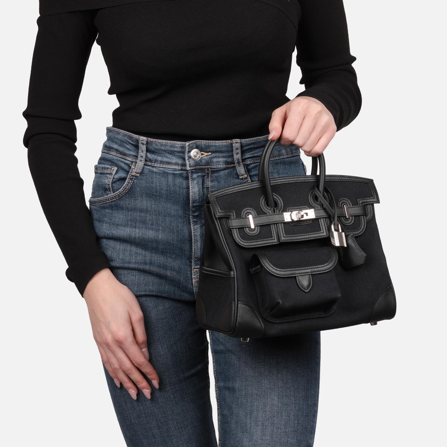 Hermès Black Canvas & Swift Leather Cargo Birkin 25cm Retourne 8