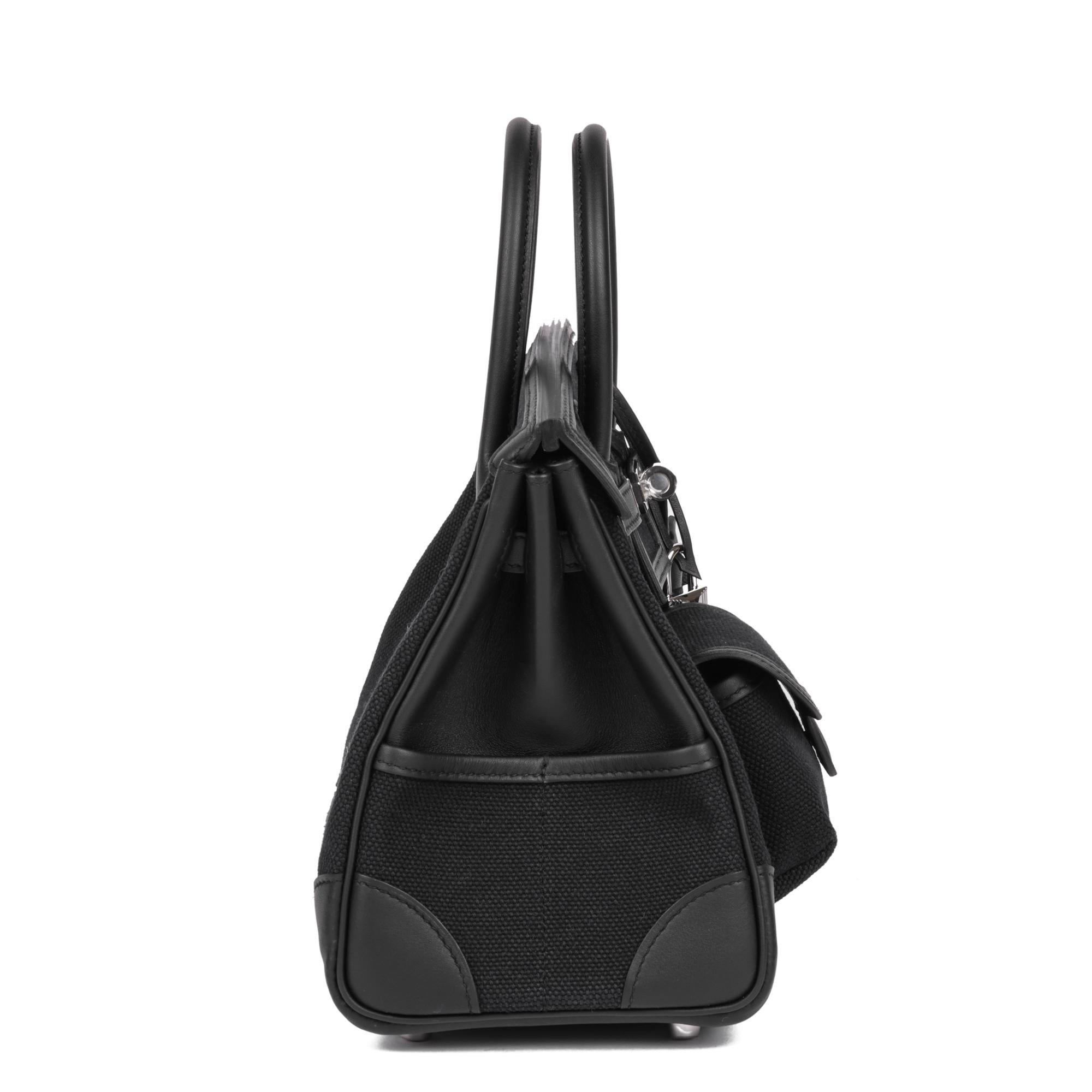 Hermès Black Canvas & Swift Leather Cargo Birkin 25cm Retourne In Excellent Condition In Bishop's Stortford, Hertfordshire