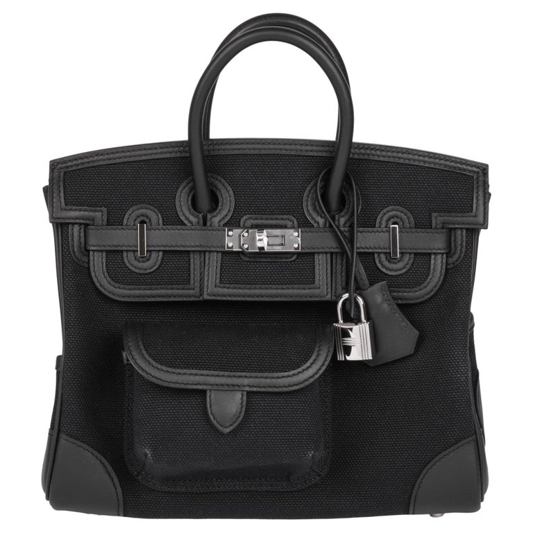 Hermès Black Canvas and Swift Leather Cargo Birkin 25cm Retourne For