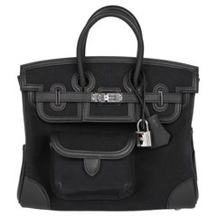 Hermès Schwarzes Canvas & Swift Leder Cargo Birkin 25cm Retourne