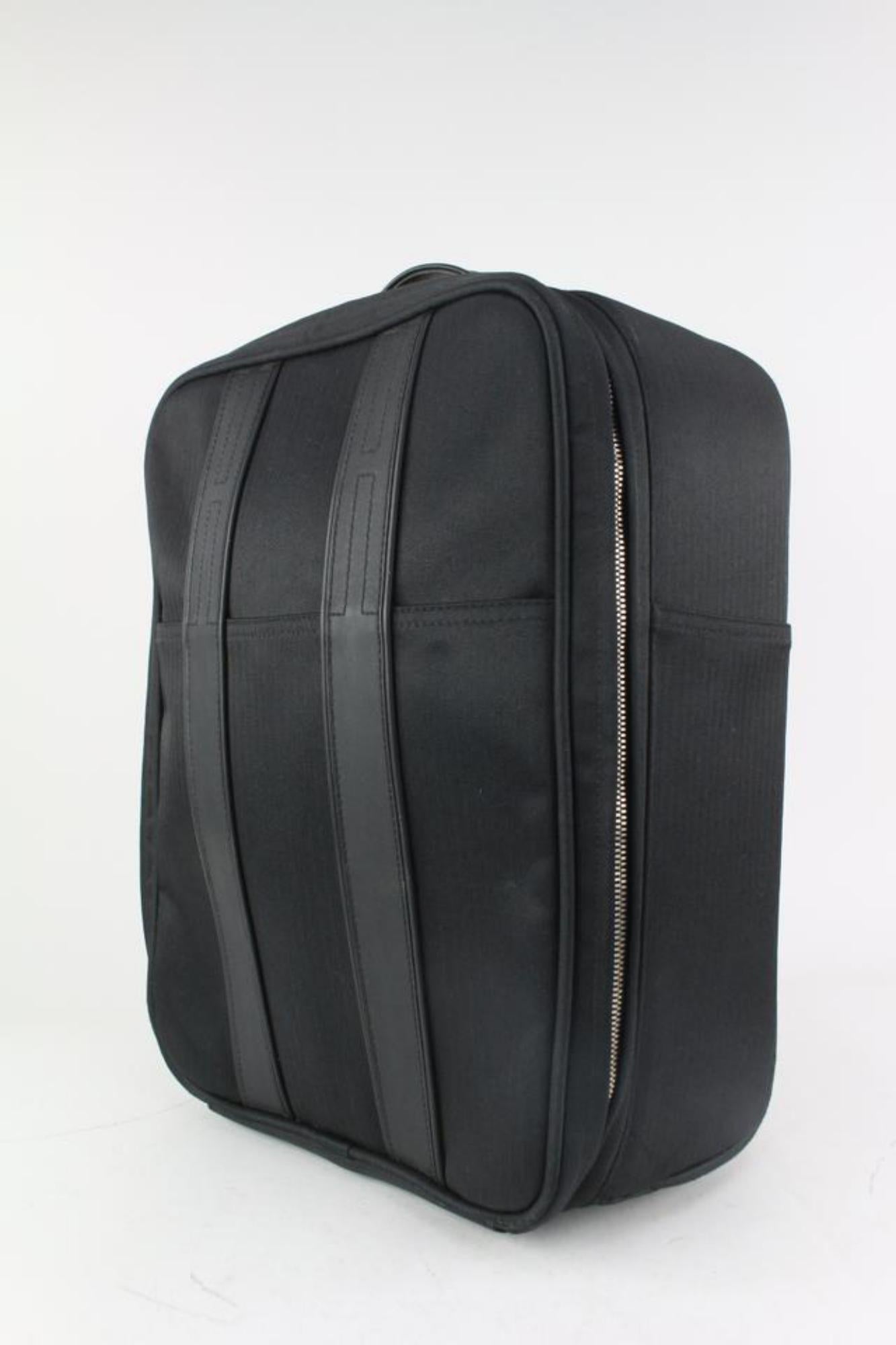 Hermès Black Canvas x Leather Herline Rolling Luggage Trolley Suitcase 1122h2 For Sale 5