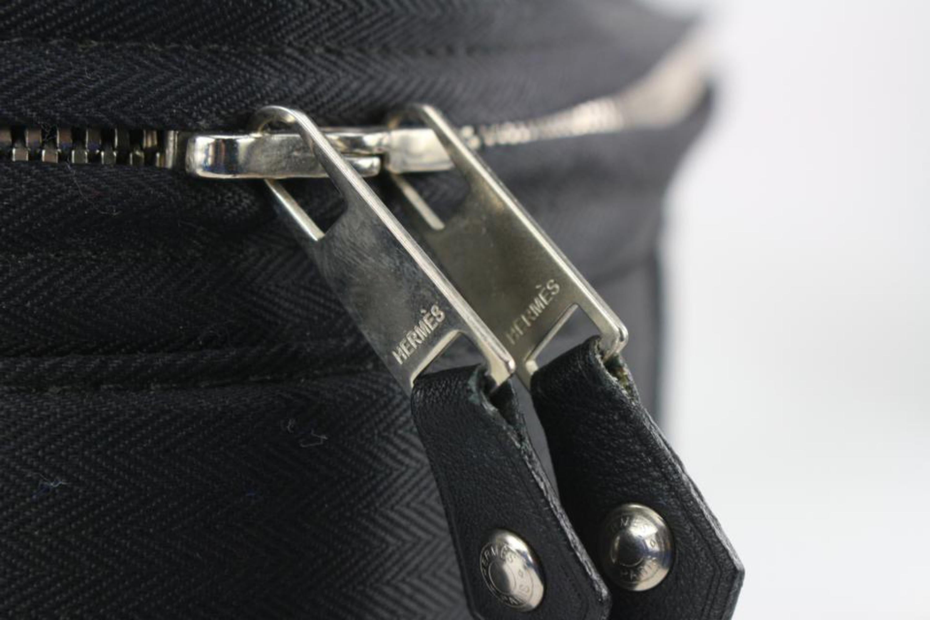 Hermès Toile noire x cuir Herline Rolling Luggage Trolley Suitcase 1122h2 Unisexe en vente