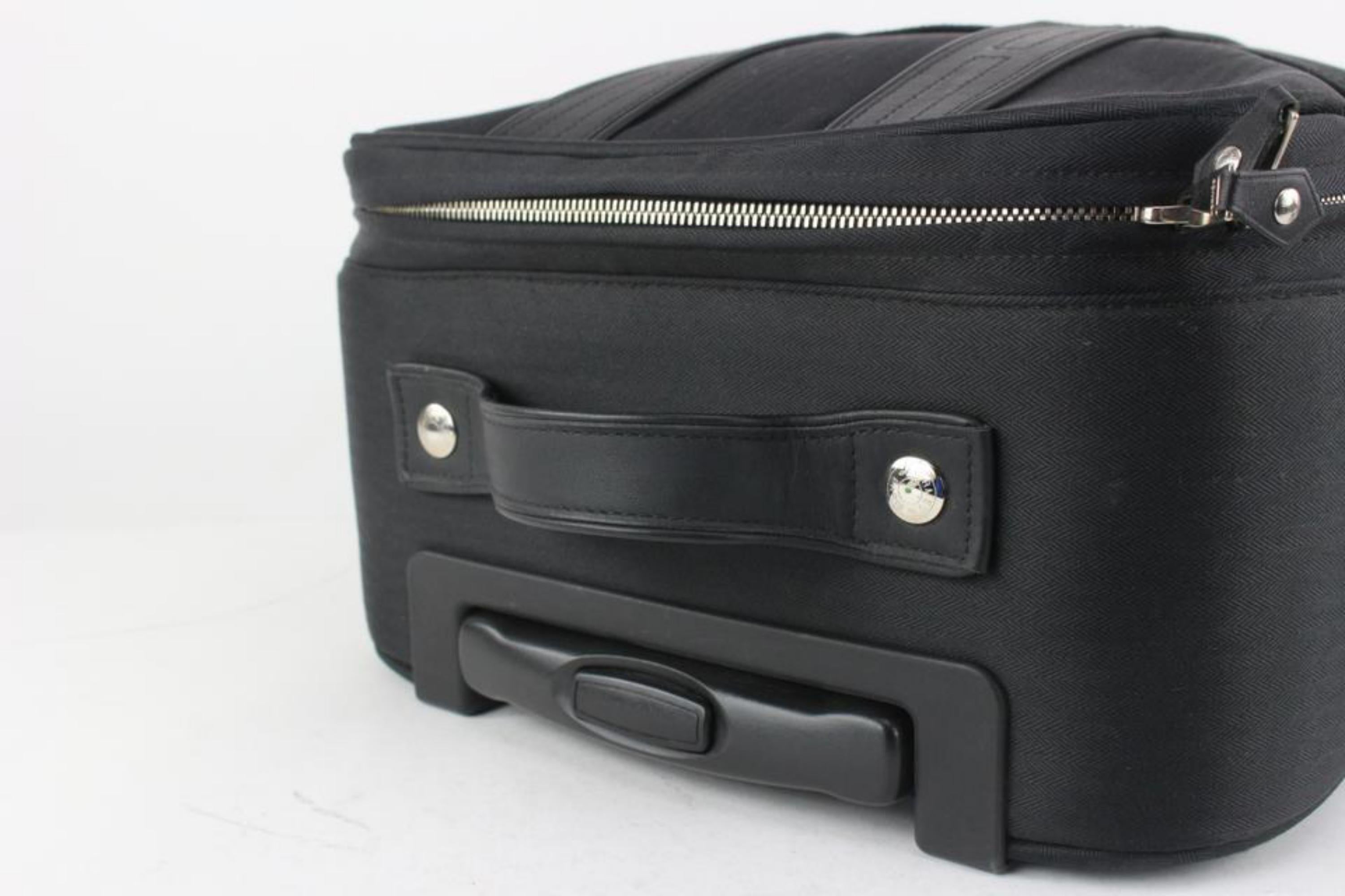 Hermès Toile noire x cuir Herline Rolling Luggage Trolley Suitcase 1122h2 en vente 3