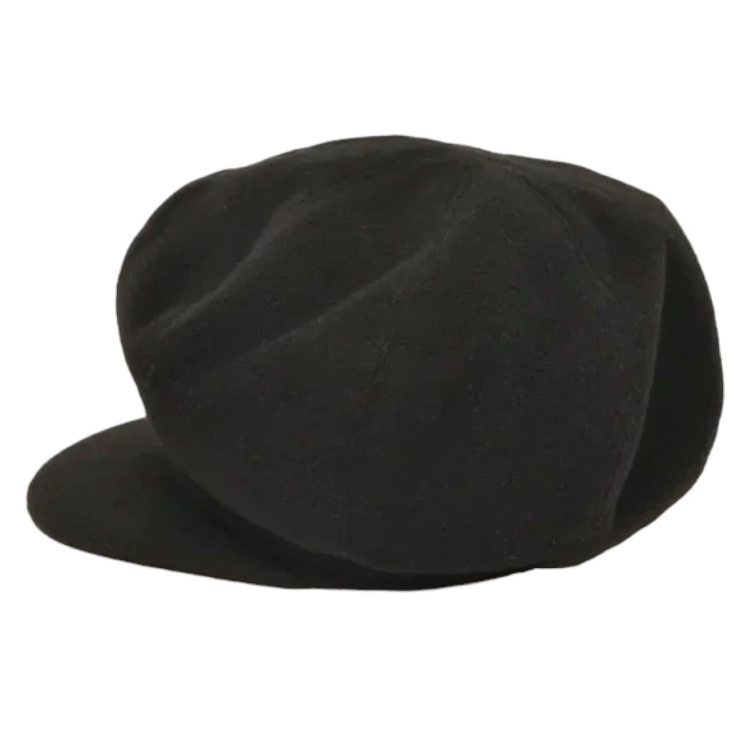 Women's HERMES Black Cashmere Cap Hat Sz 56 Vintage