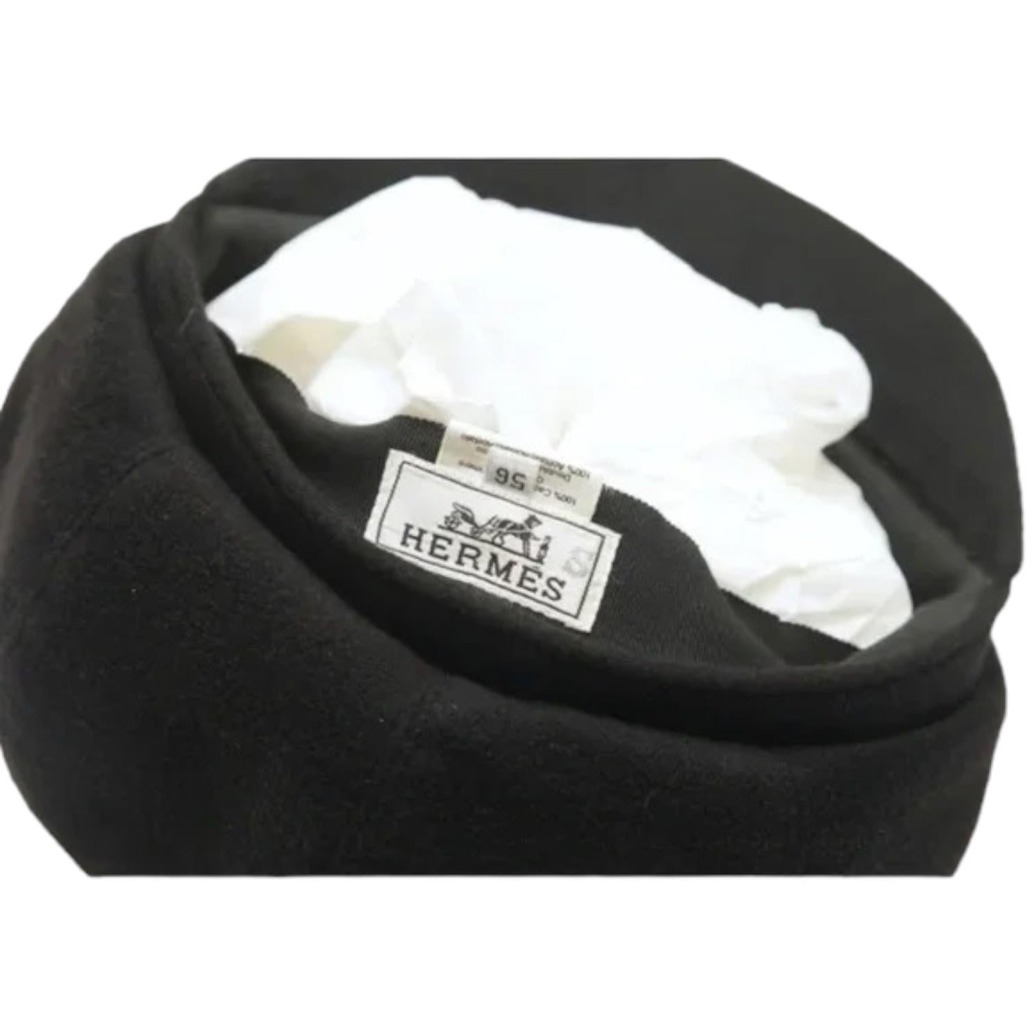 HERMES Black Cashmere Cap Hat Sz 56 Vintage 1