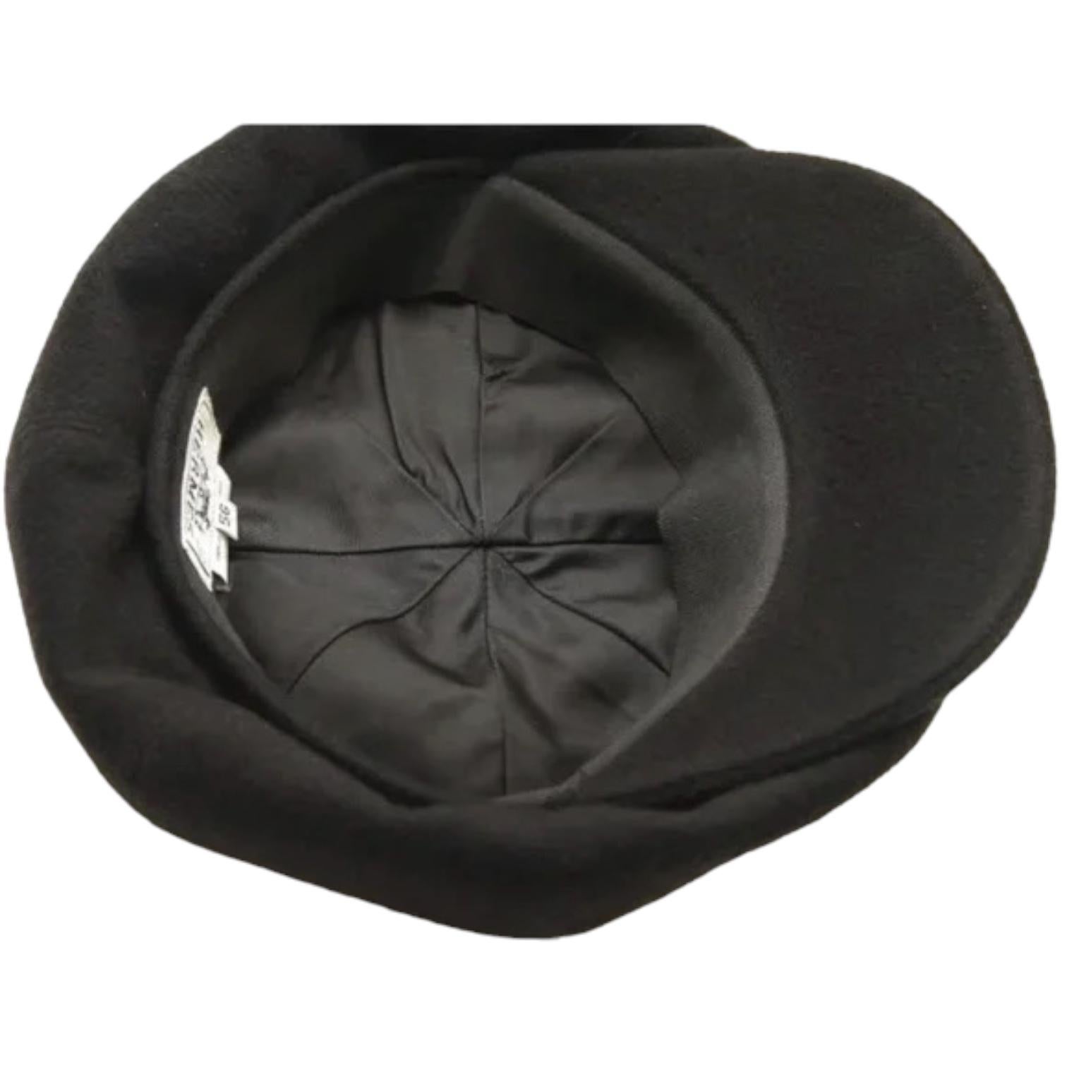 HERMES Black Cashmere Cap Hat Sz 56 Vintage 2