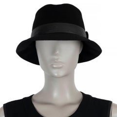 HERMES black cashmere FUNKY LEATHER TRIM FEDORA Hat 58