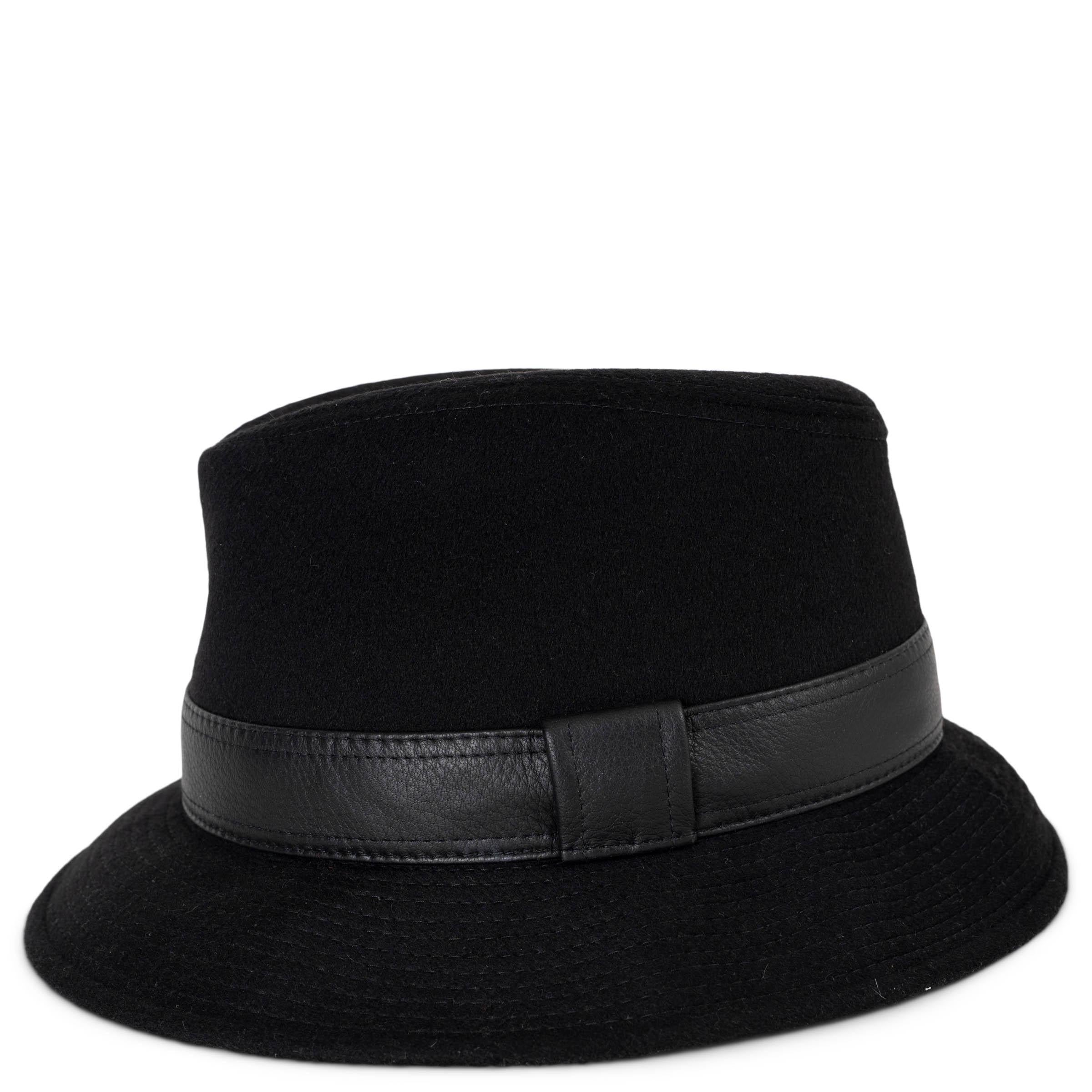 Cappello HERMES nero in cashmere FUNKY LEATHER TRIM FEDORA 58