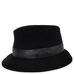 HERMES black cashmere FUNKY LEATHER TRIM FEDORA Hat 58