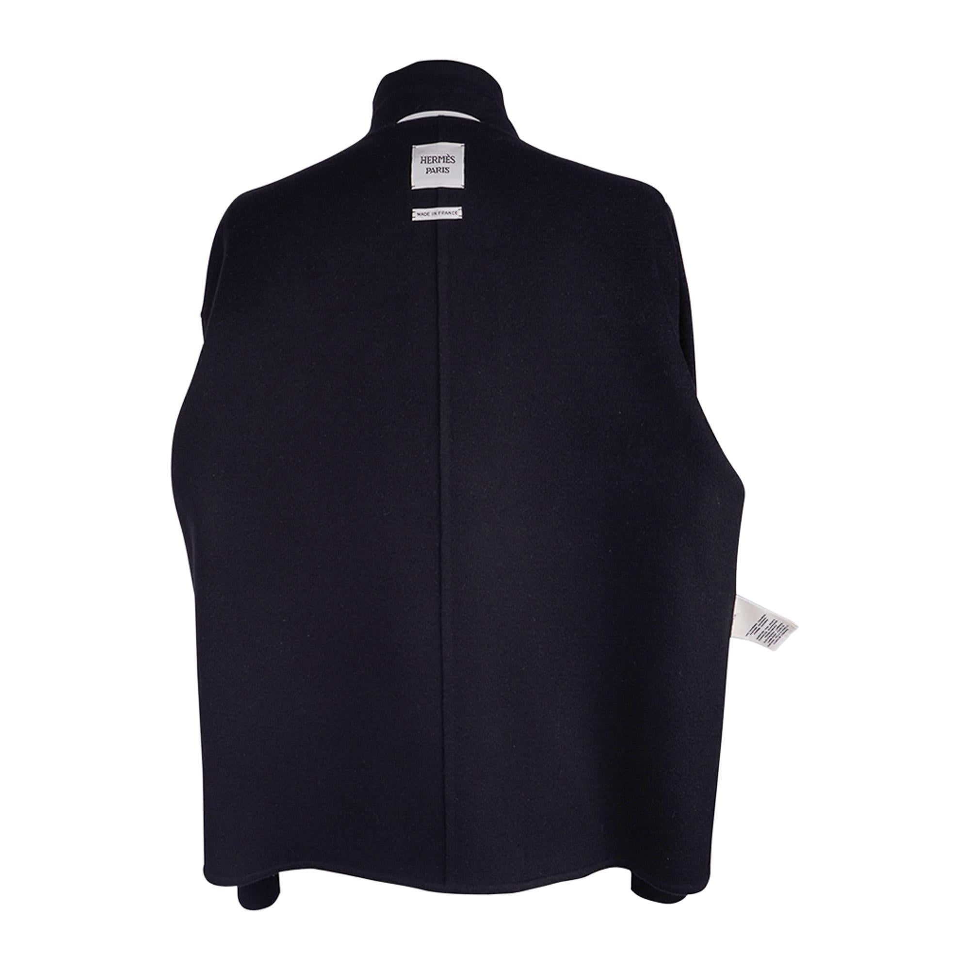Hermes Black Cashmere Jacket Palladium Medor Snaps 40 / 6 For Sale 7