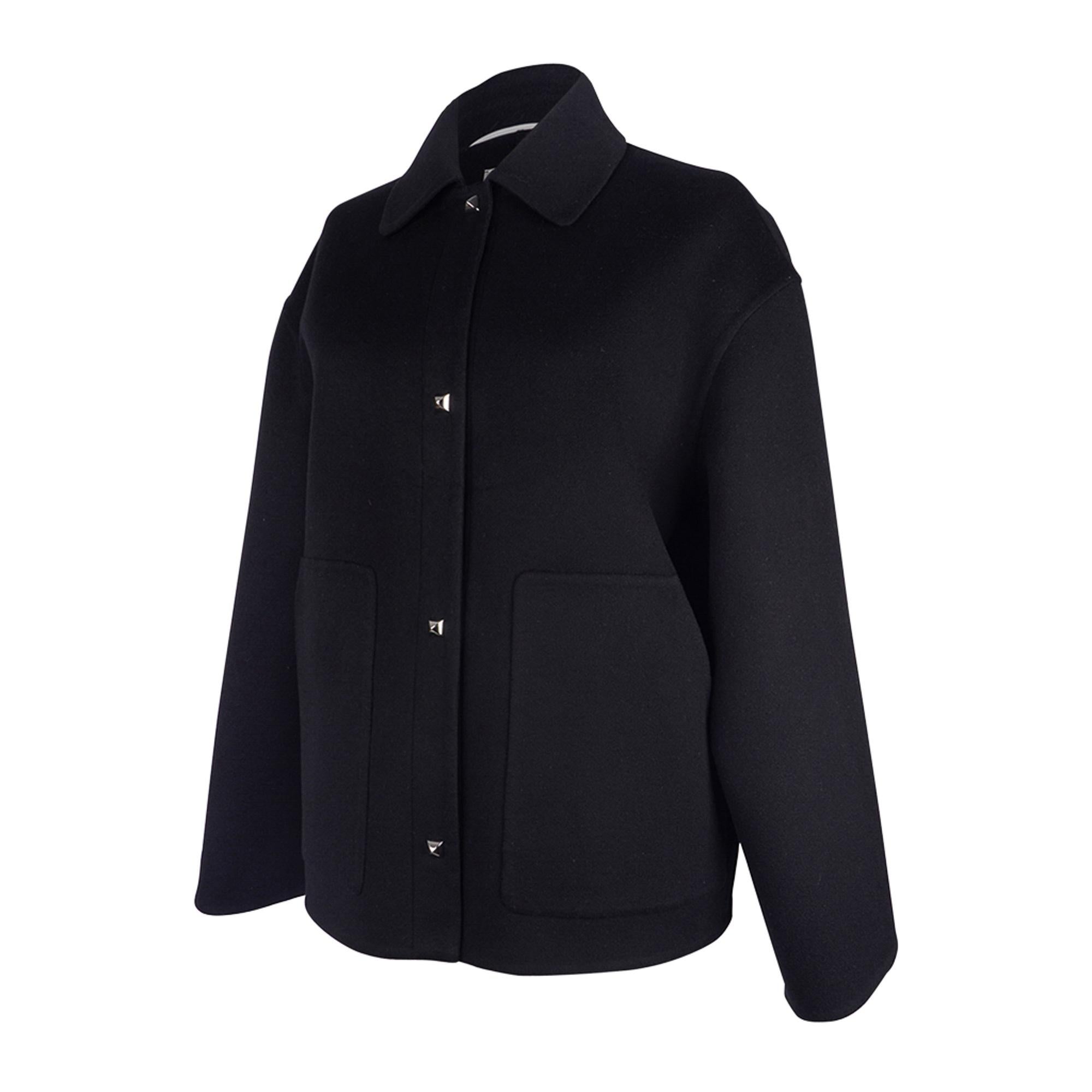 Women's Hermes Black Cashmere Jacket Palladium Medor Snaps 40 / 6 For Sale