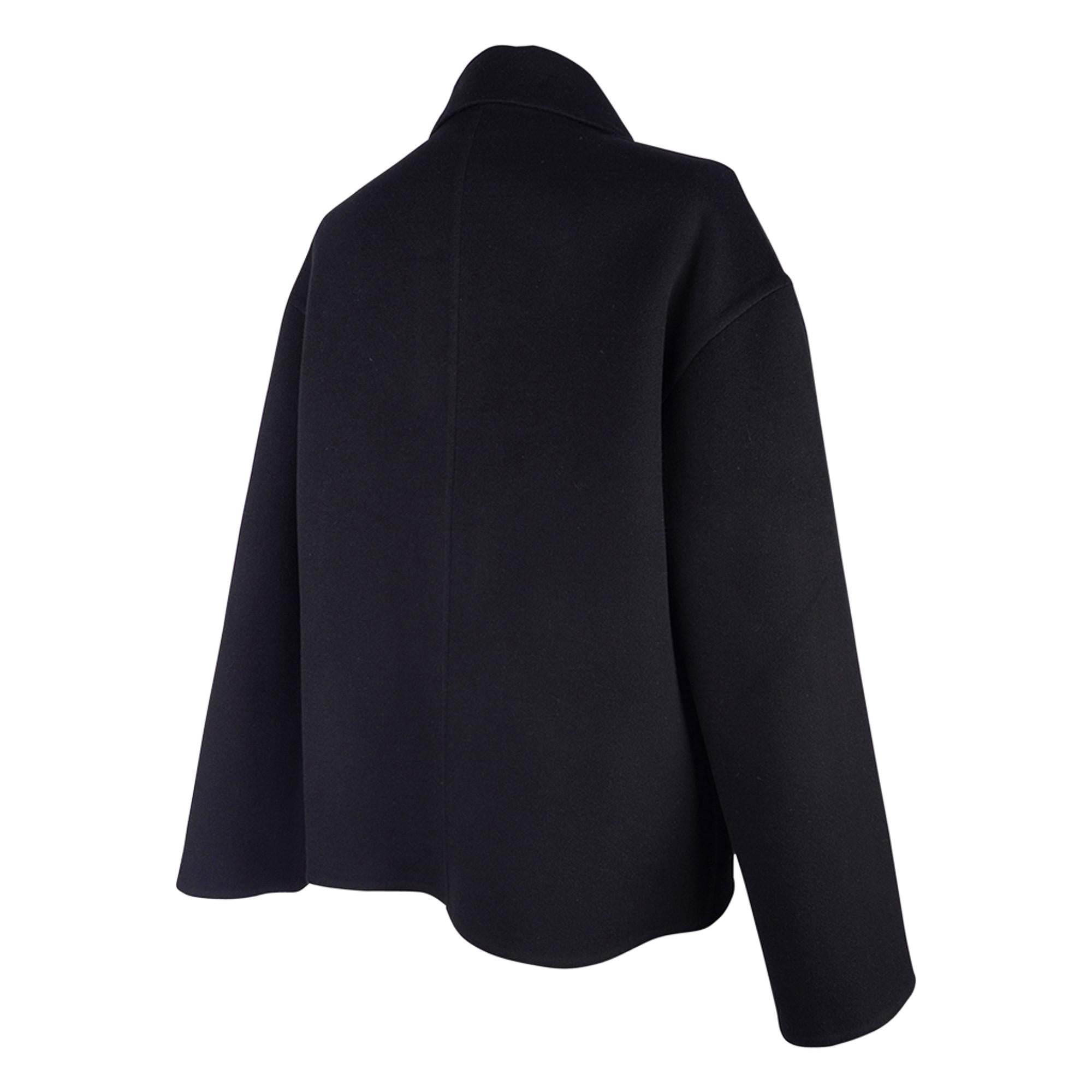 Hermes Black Cashmere Jacket Palladium Medor Snaps 40 / 6 For Sale 1