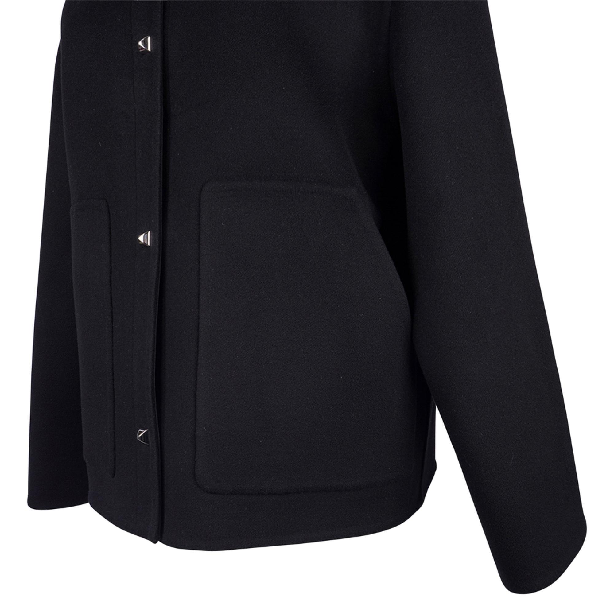 Hermes Black Cashmere Jacket Palladium Medor Snaps 40 / 6 For Sale 3