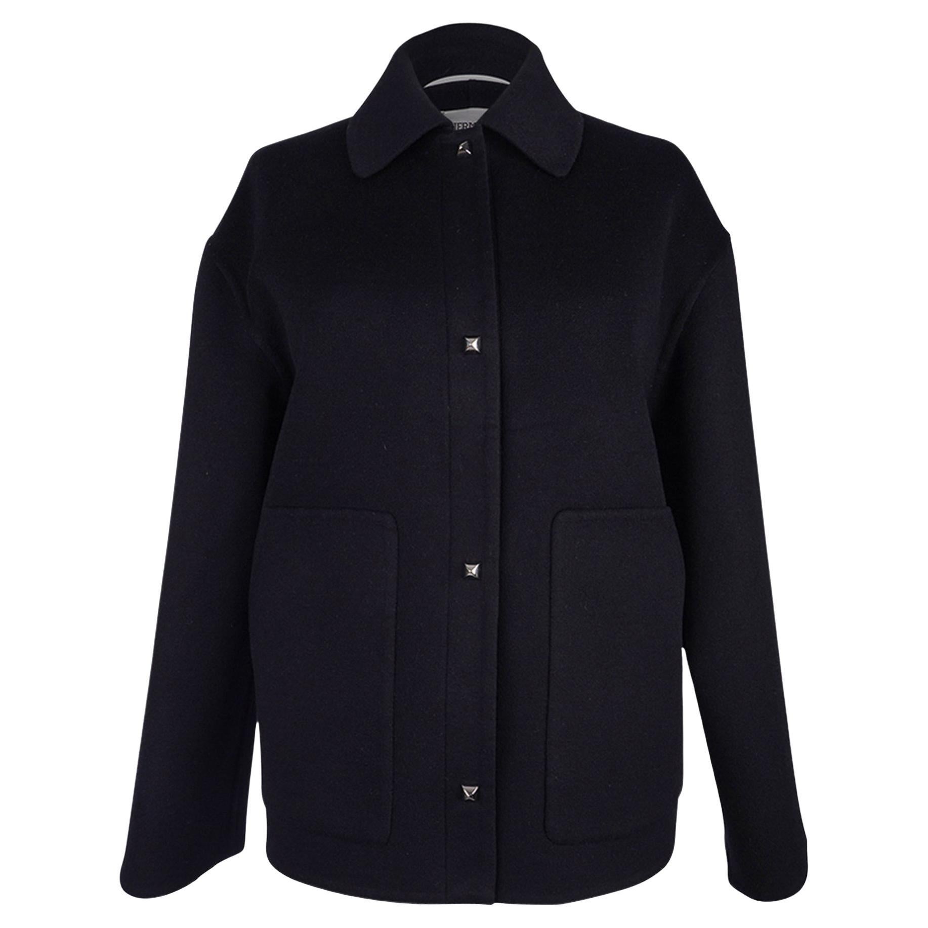 Hermes Black Cashmere Jacket Palladium Medor Snaps 40 / 6 For Sale