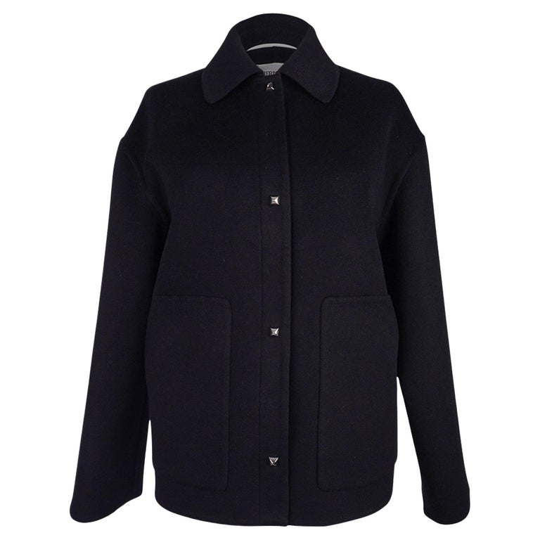 Hermes Black Cashmere Jacket Palladium Medor Snaps 40 / 6 For Sale at ...