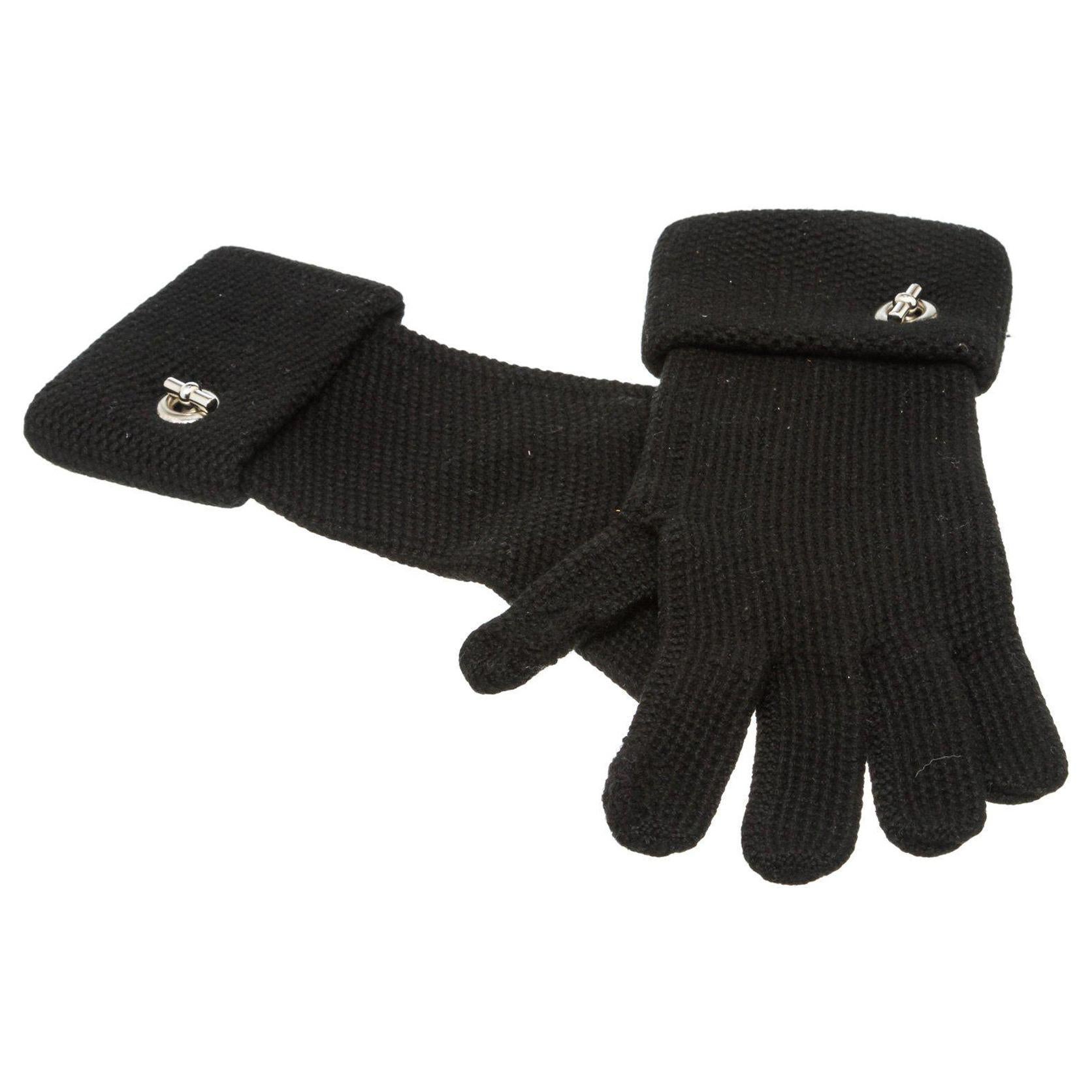 Hermes Black Cashmere Knit Gloves at 