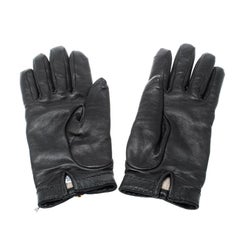 Hermes Black Cashmere Lambskin Leather Louise Gloves Size 7