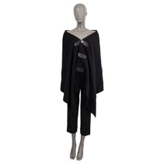 HERMES black cashmere LEATHER TRIM Cape Jacket One Size