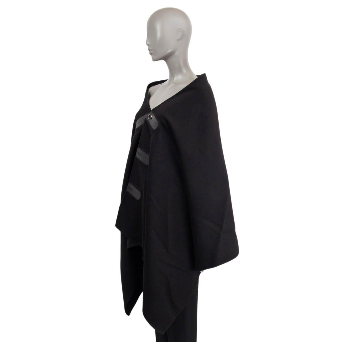 Women's HERMES black cashmere LEATHER TRIM Cape Jacket One Size For Sale