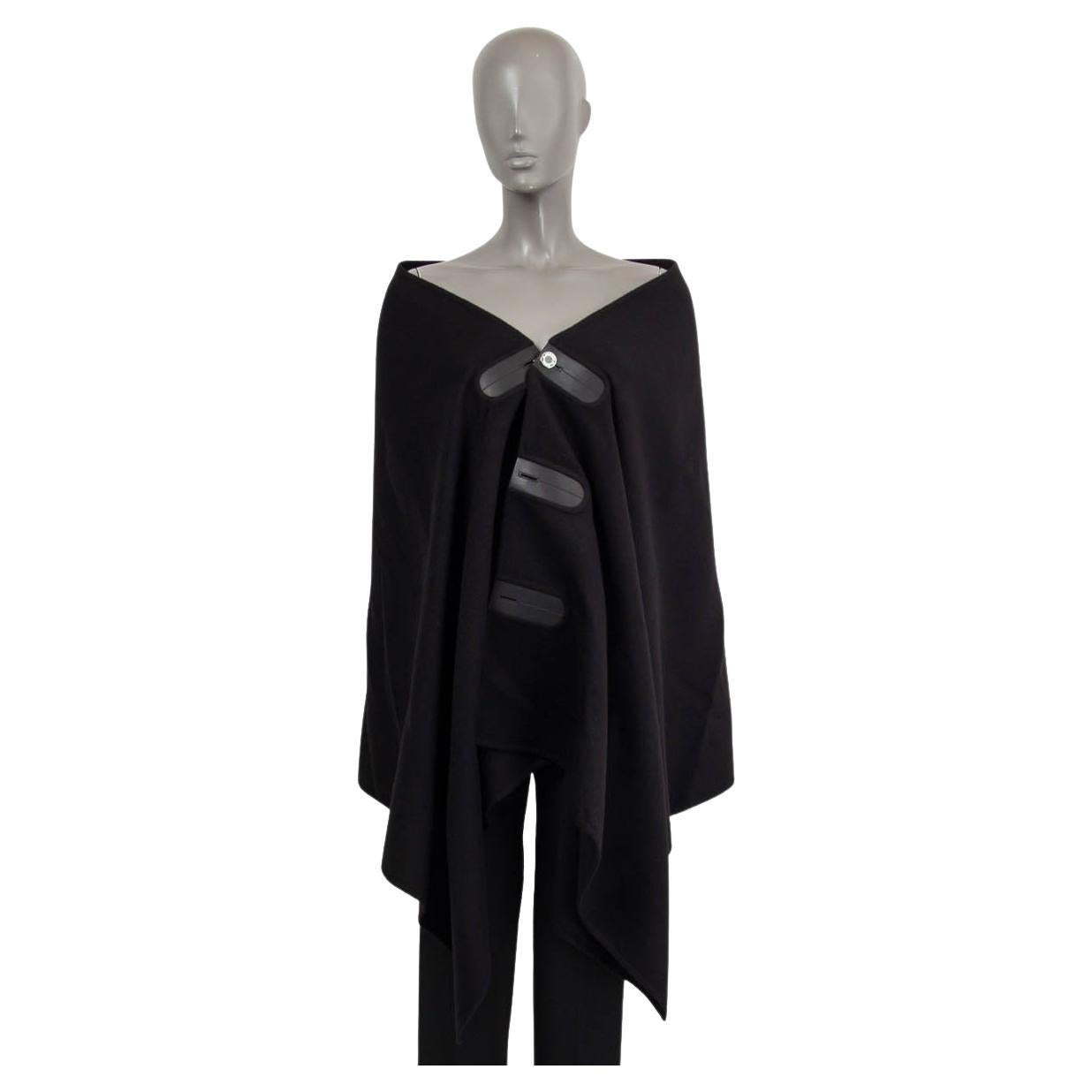 HERMES black cashmere LEATHER TRIM Cape Jacket One Size For Sale