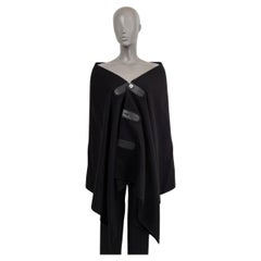 HERMES black cashmere LEATHER TRIM Cape Jacket One Size