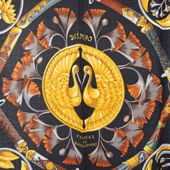 HERMES black cashmere silk DAIMYO 90 Scarf