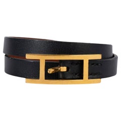 HERMES black Chamonix leather HAPI 3 Wrap Bracelet 