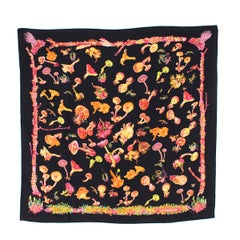 Hermes Black 'Champignons' Silk Scarf  One Size
