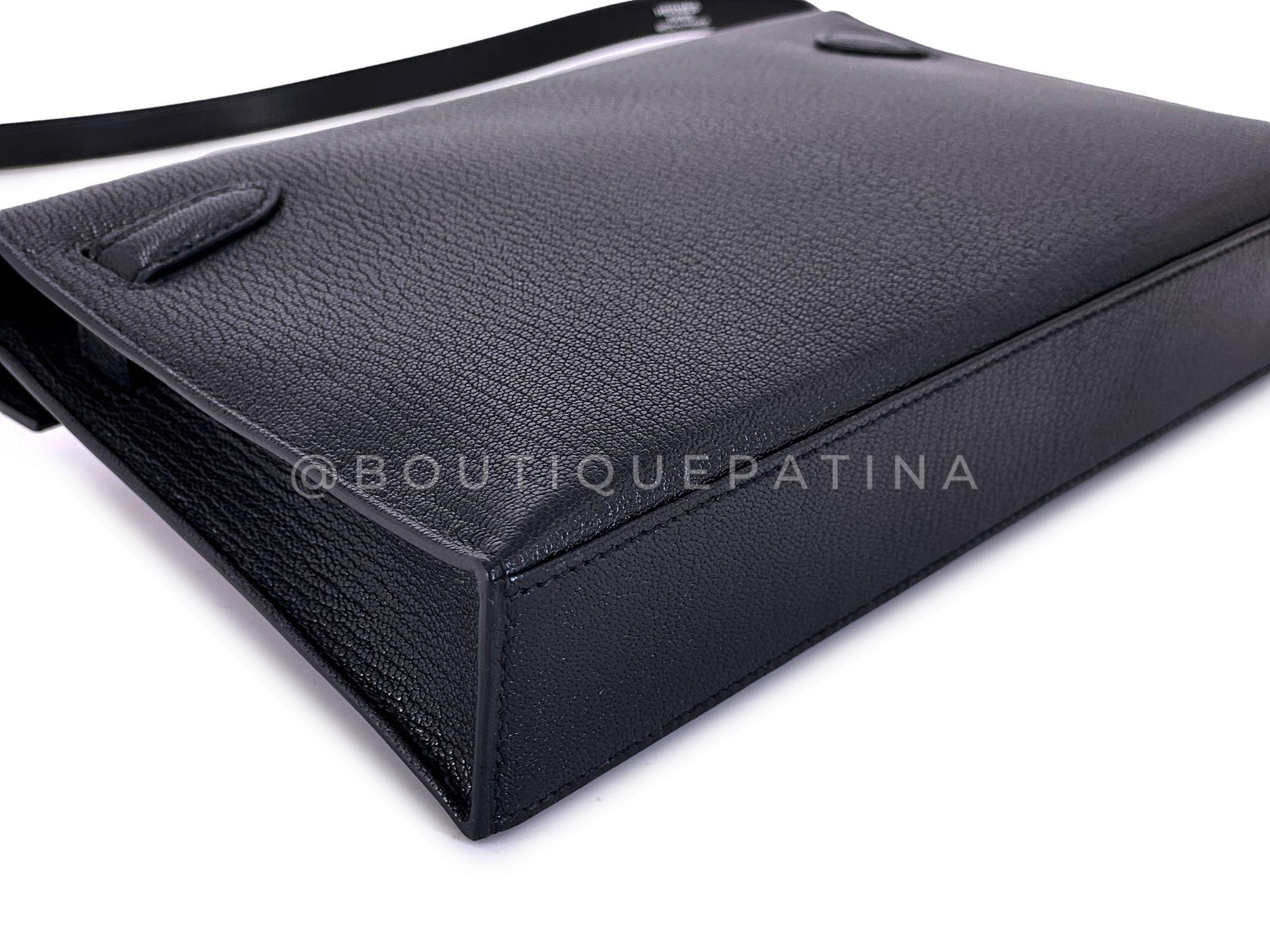 Hermès Borsa nera Chèvre Chamkila Kelly Elan Palladium PHW 68890 in vendita 5
