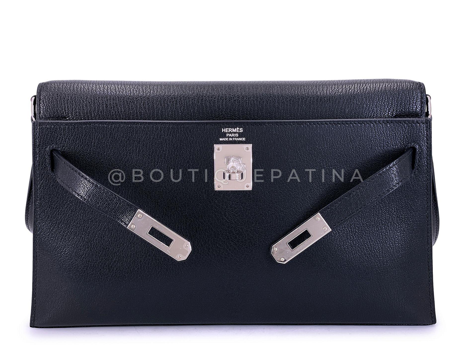Hermès Borsa nera Chèvre Chamkila Kelly Elan Palladium PHW 68890 in vendita 7