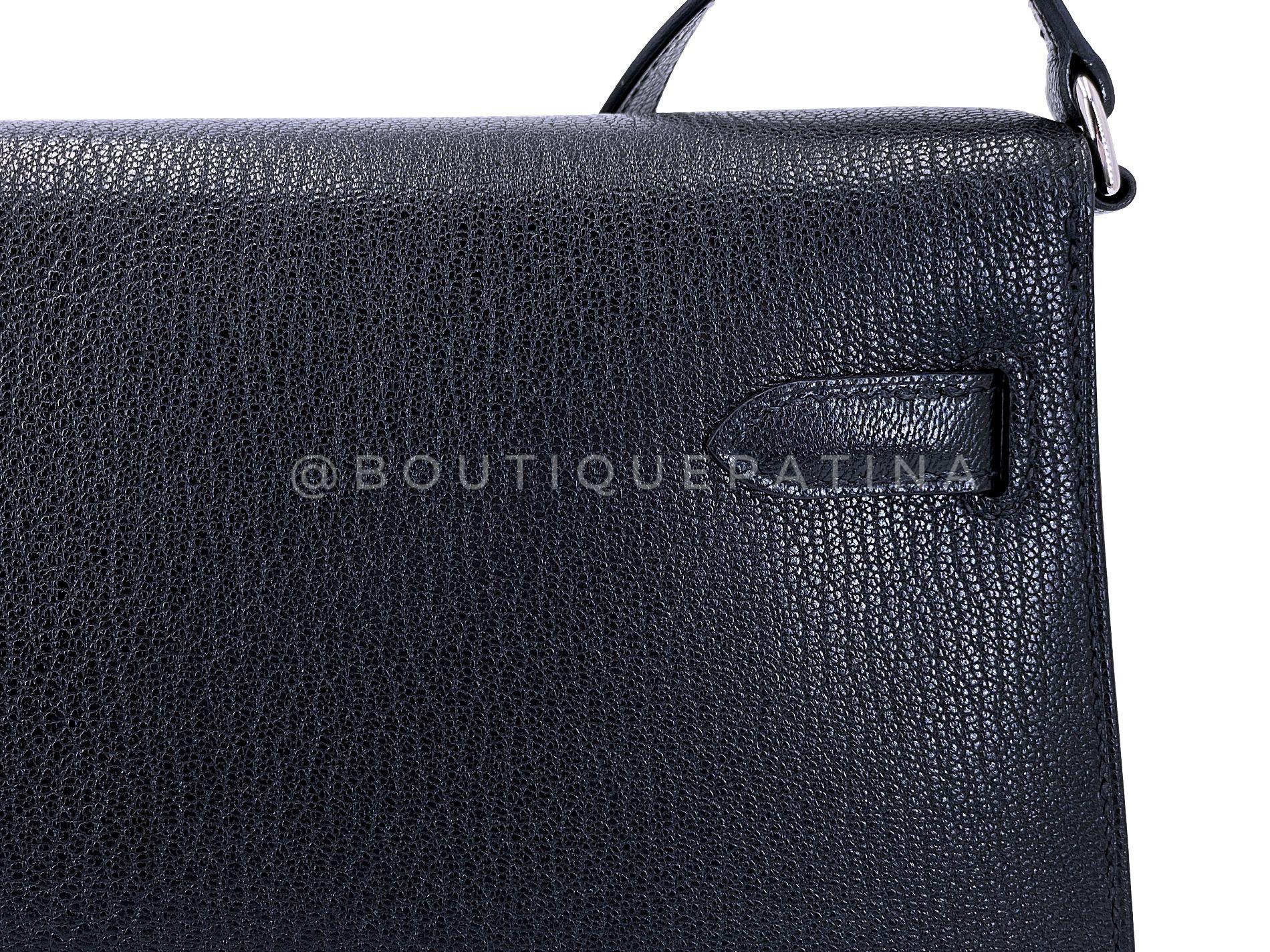 Hermès Borsa nera Chèvre Chamkila Kelly Elan Palladium PHW 68890 in vendita 12