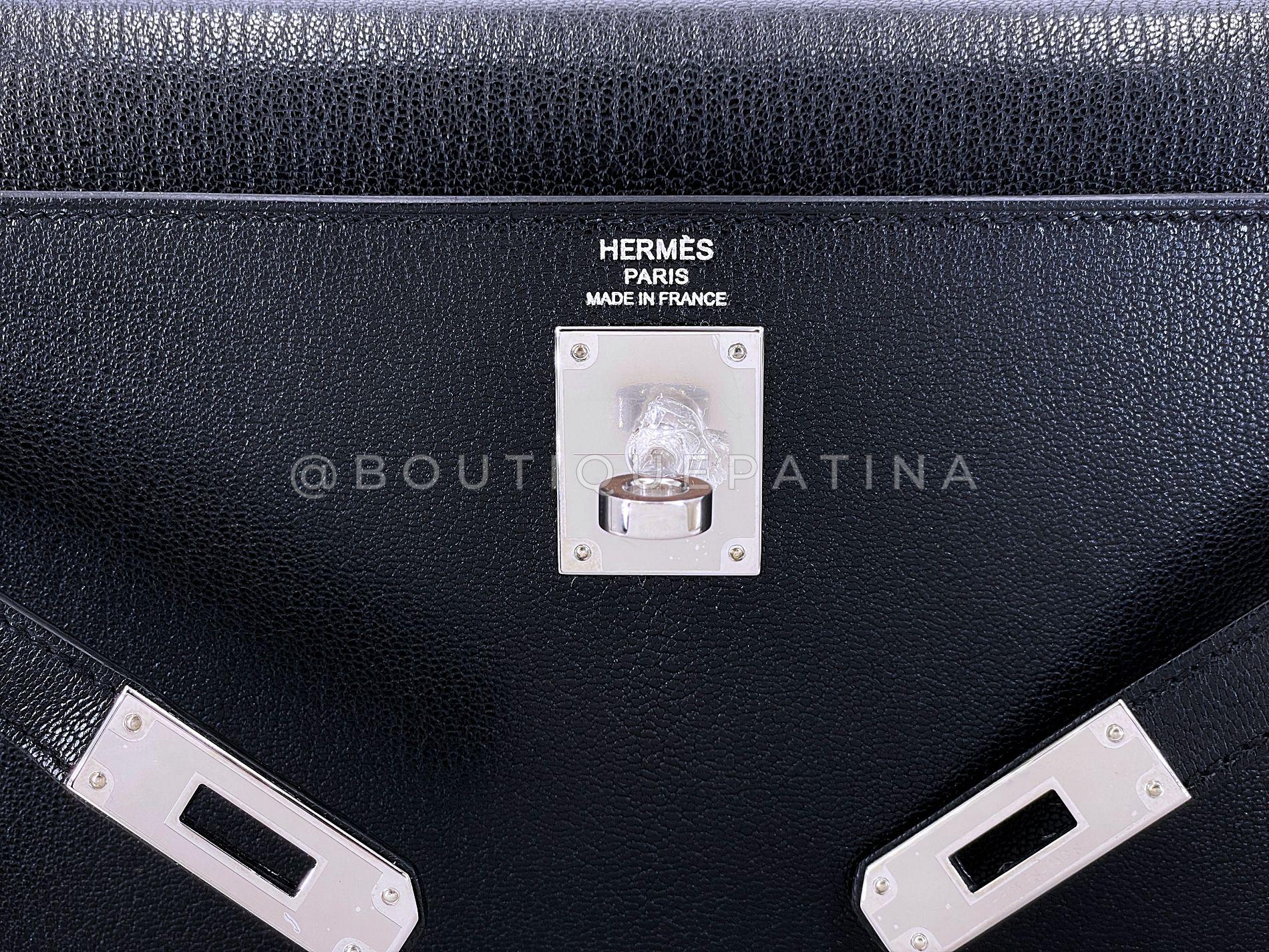 Hermès Borsa nera Chèvre Chamkila Kelly Elan Palladium PHW 68890 in vendita 13