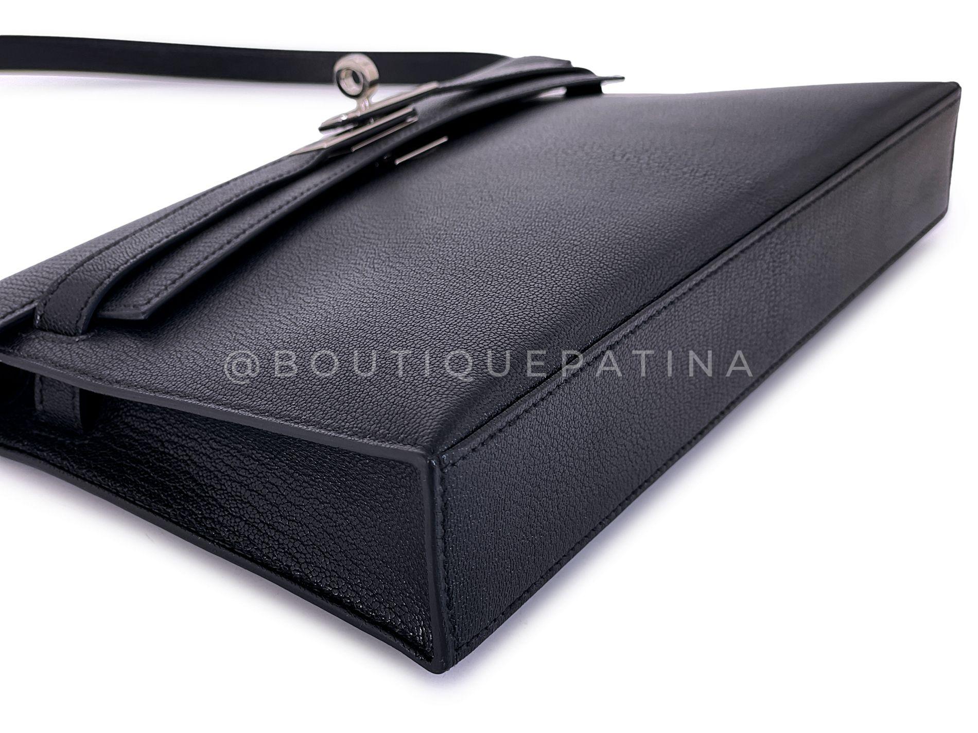 Hermès Borsa nera Chèvre Chamkila Kelly Elan Palladium PHW 68890 in vendita 3