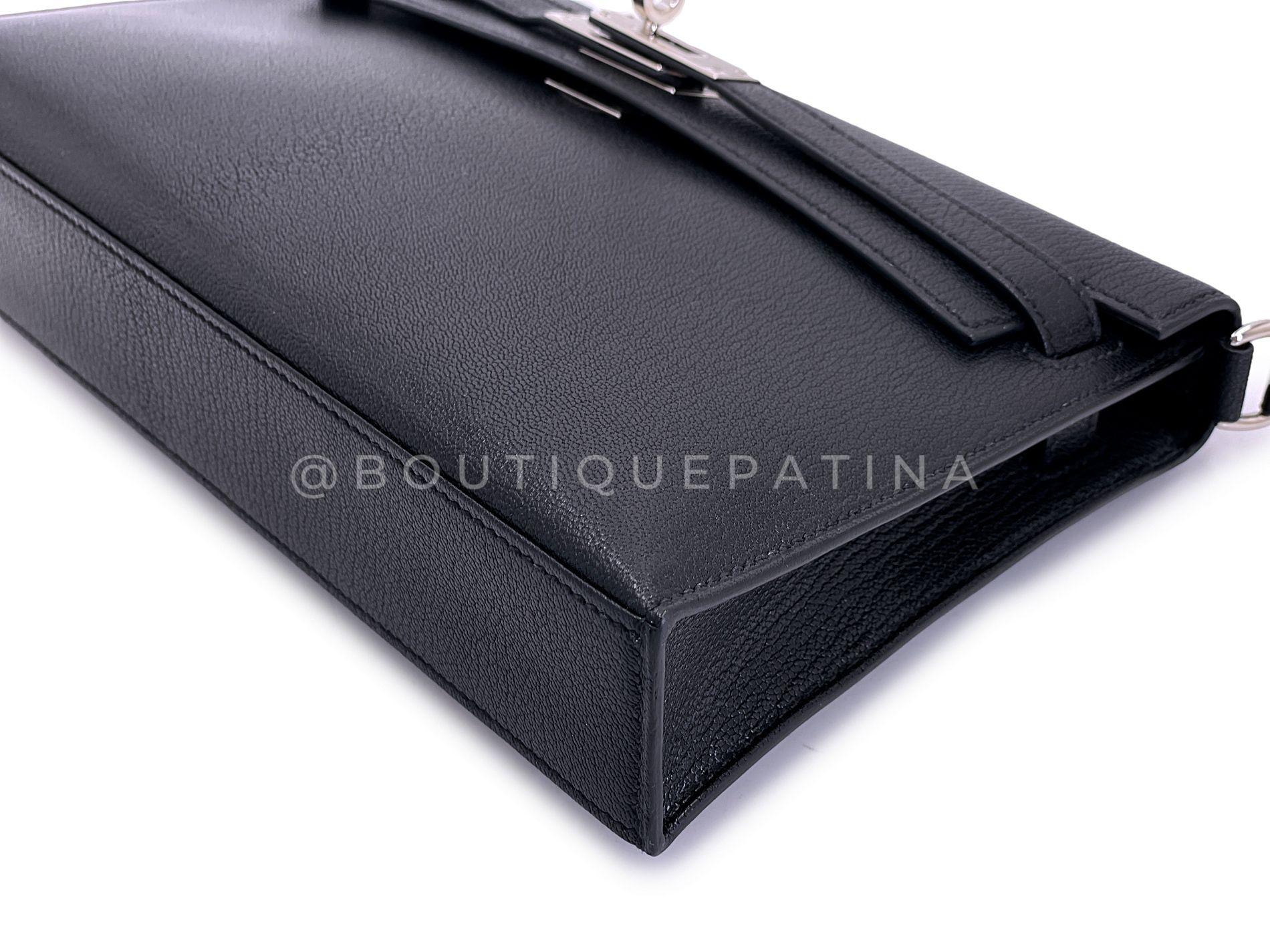 Hermès Borsa nera Chèvre Chamkila Kelly Elan Palladium PHW 68890 in vendita 4