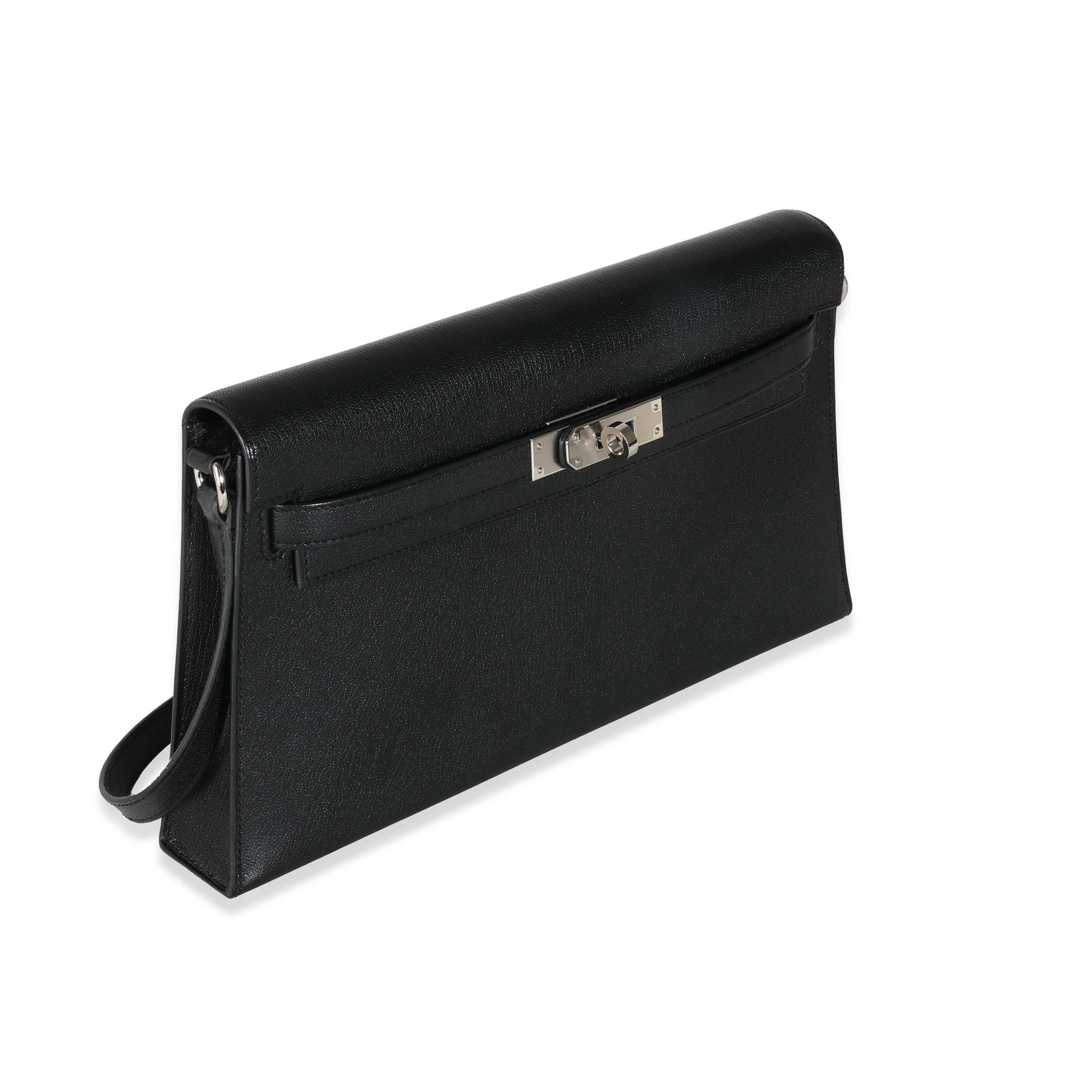 Hermès Black Chevre Chamkila Kelly Elan PHW In Excellent Condition For Sale In New York, NY