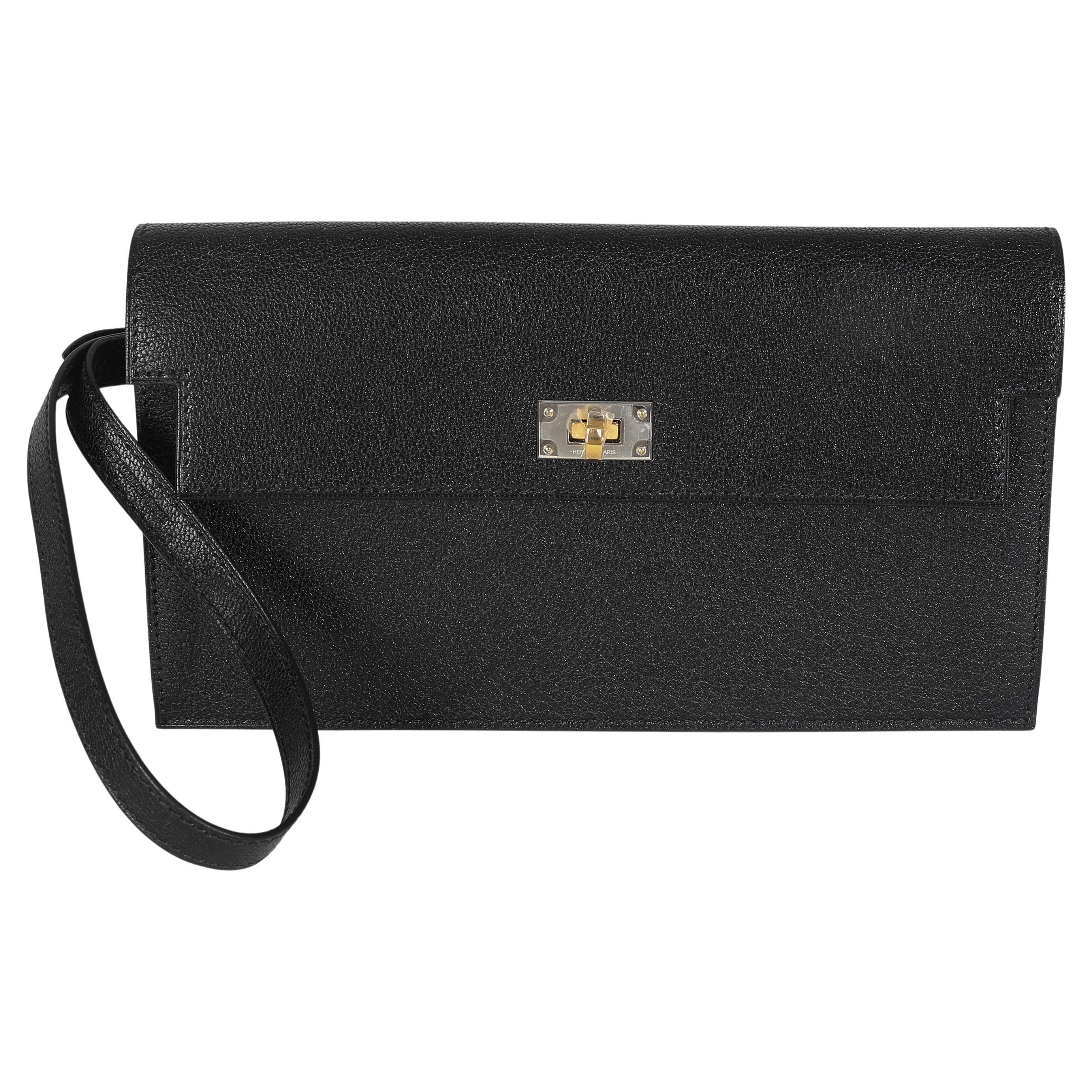 Hermès Black Chevre Chamkila Kelly Pocket Long Wallet EHW