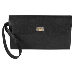 Hermès Black Chevre Chamkila Kelly Pocket Long Wallet EHW