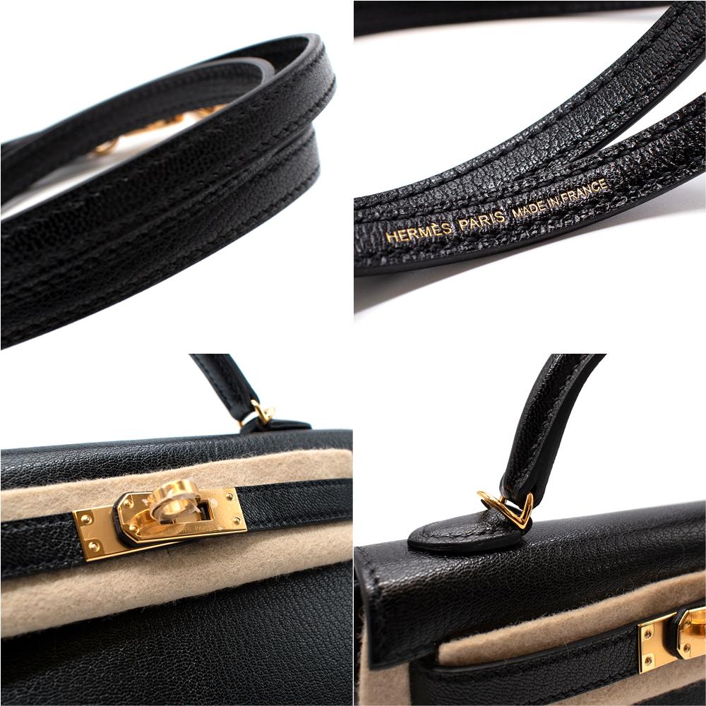 Hermes Black Chevre Chamkila Mini Kelly Sellier II GHW  In New Condition For Sale In London, GB