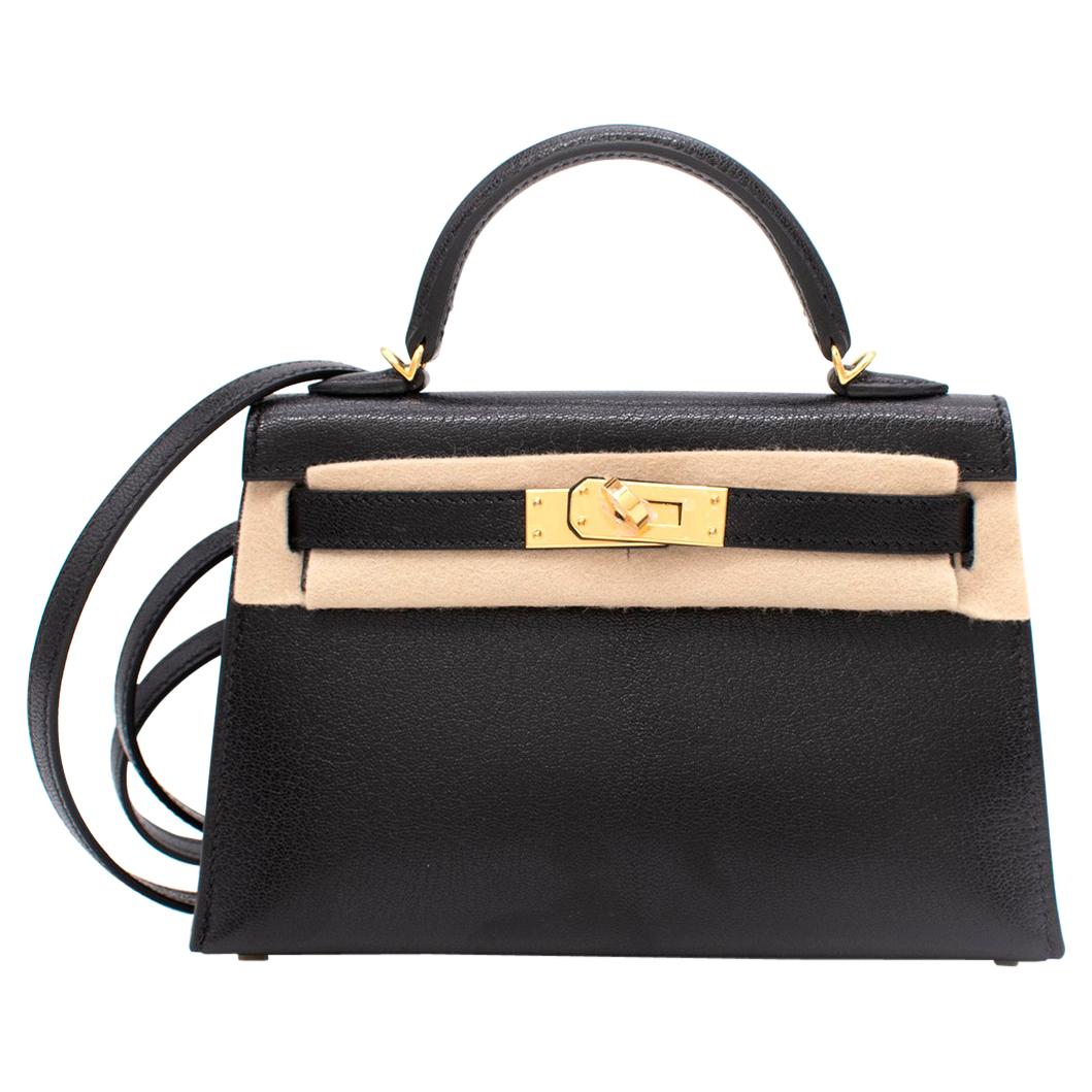 Hermes Black Chevre Chamkila Mini Kelly Sellier II GHW  For Sale