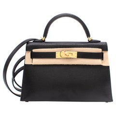 Hermes Black Chevre Chamkila Mini Kelly Sellier II GHW 