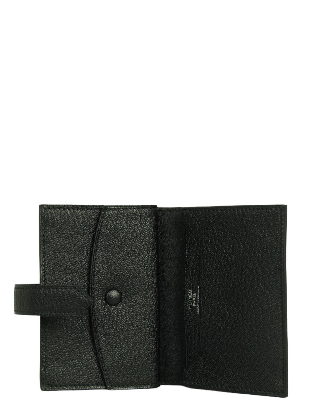 Hermes Black Chevre Leather Mini Bearn Wallet PHW en venta 1