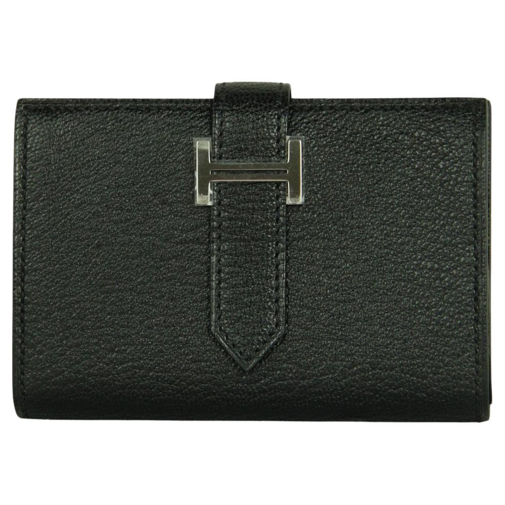 Hermes Black Chevre Leather Mini Bearn Wallet PHW