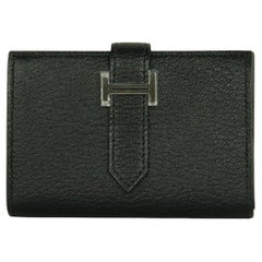 Hermes Black Chevre Leather Mini Bearn Wallet PHW