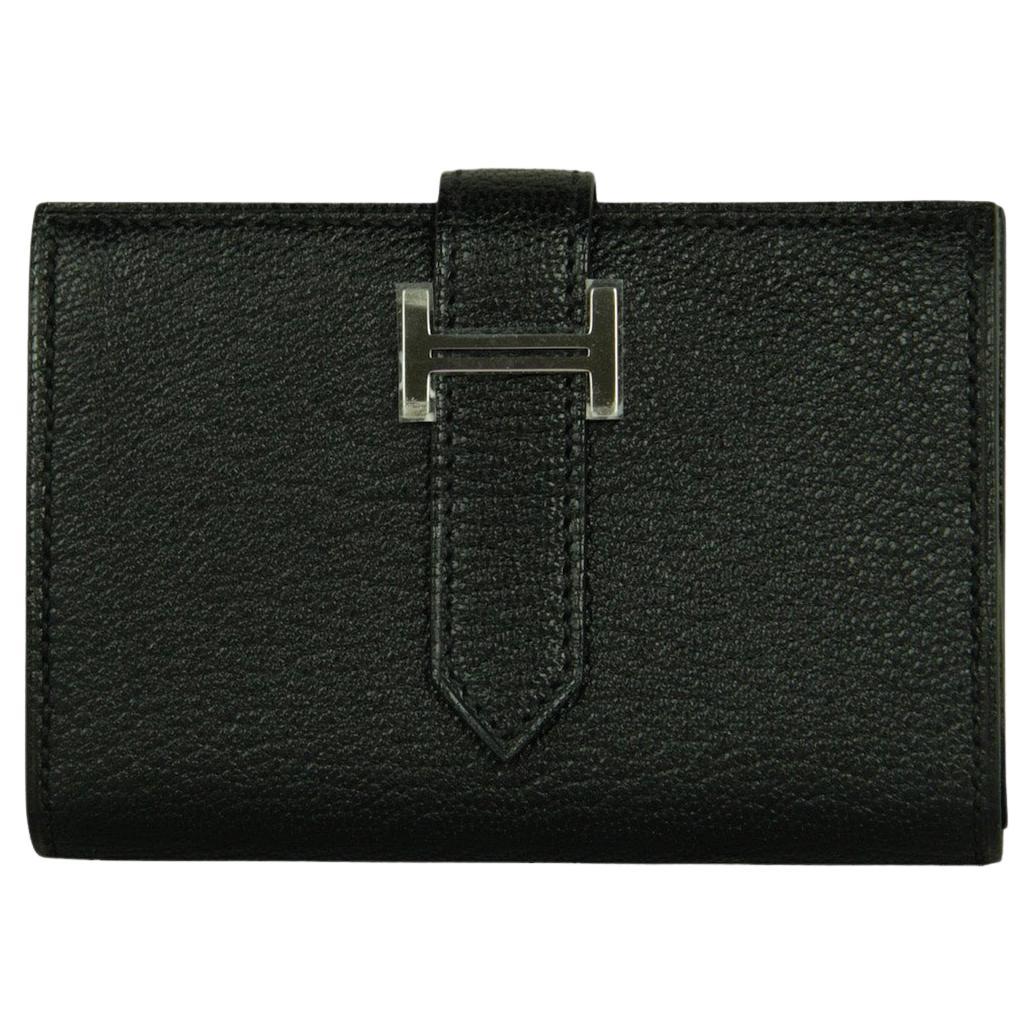Hermes Schwarz Chevre Leder Mini Bearn Geldbörse PHW