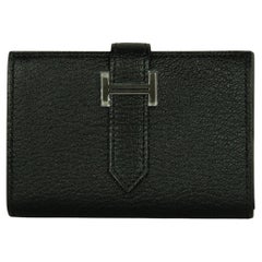 Hermes Portafoglio Mini Bearn in pelle nera Chevre PHW